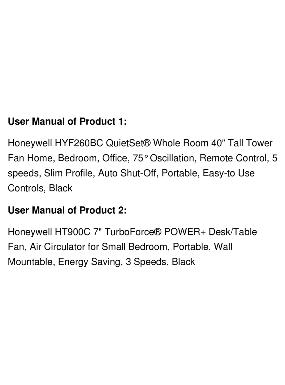 HONEYWELL QUIETSET HYF260B SERIES OWNER'S MANUAL Pdf Download ManualsLib