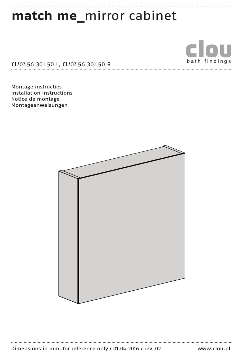 CLOU MATCH ME CL 07 56 301 50 L INSTALLATION INSTRUCTIONS MANUAL Pdf clou-match-me-cl-07-56-301-50-l-installation-instructions-manual-pdf