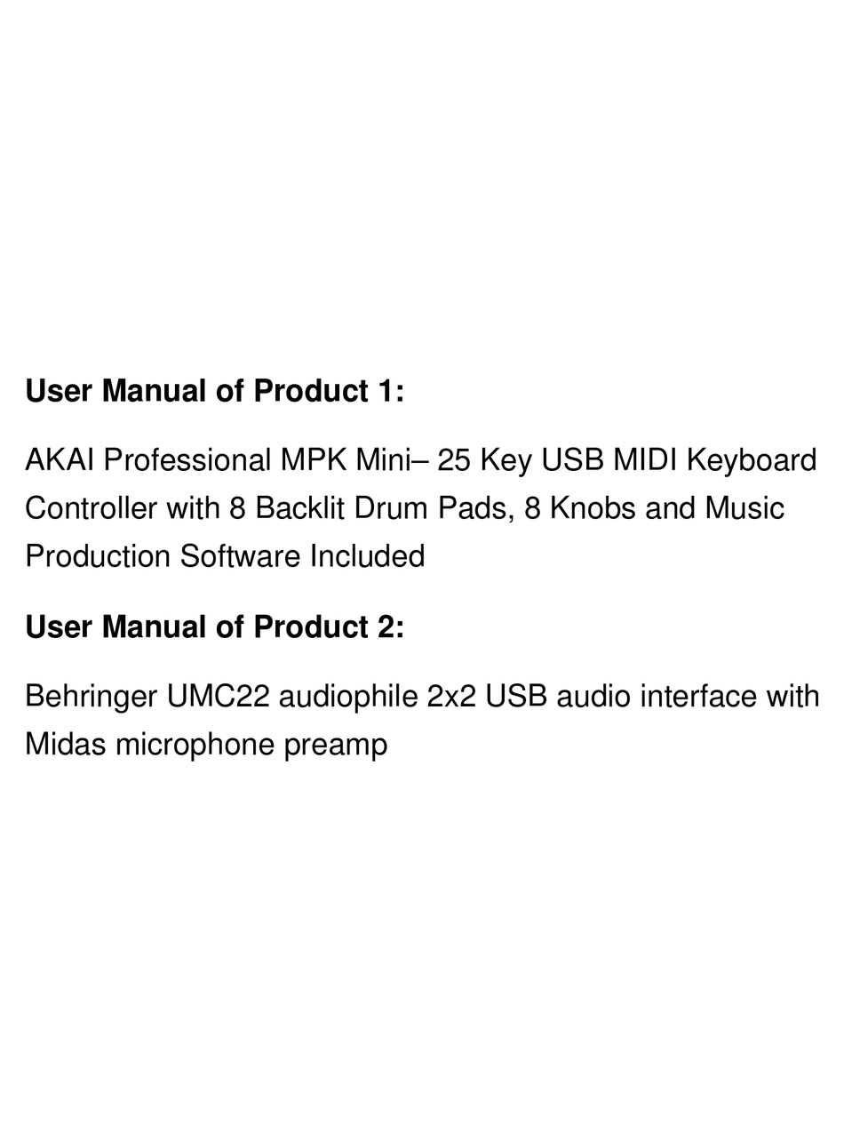 AKAI MPK MINI QUICK START MANUAL Pdf Download ManualsLib