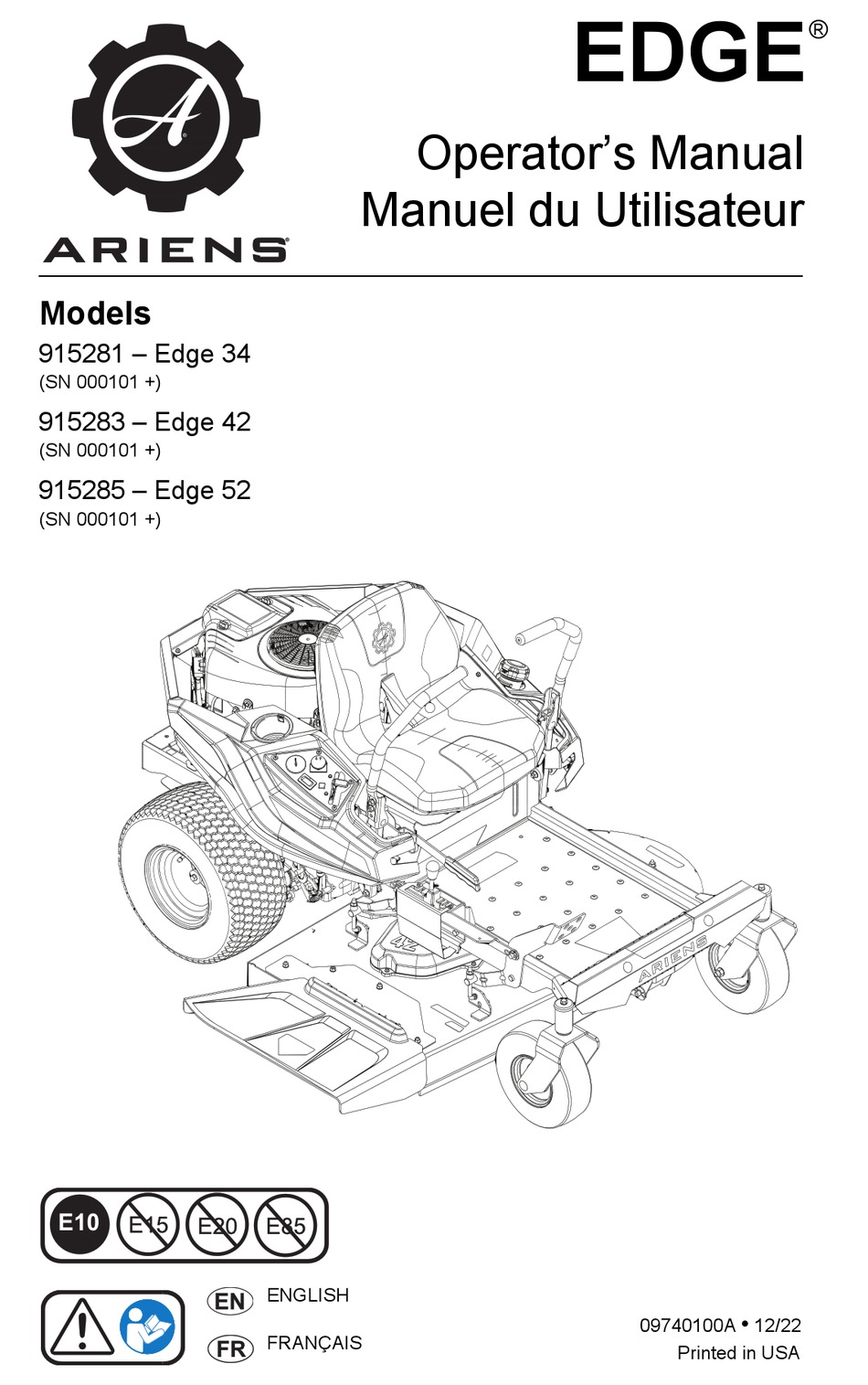 ARIENS EDGE 52 OPERATOR'S MANUAL Pdf Download ManualsLib