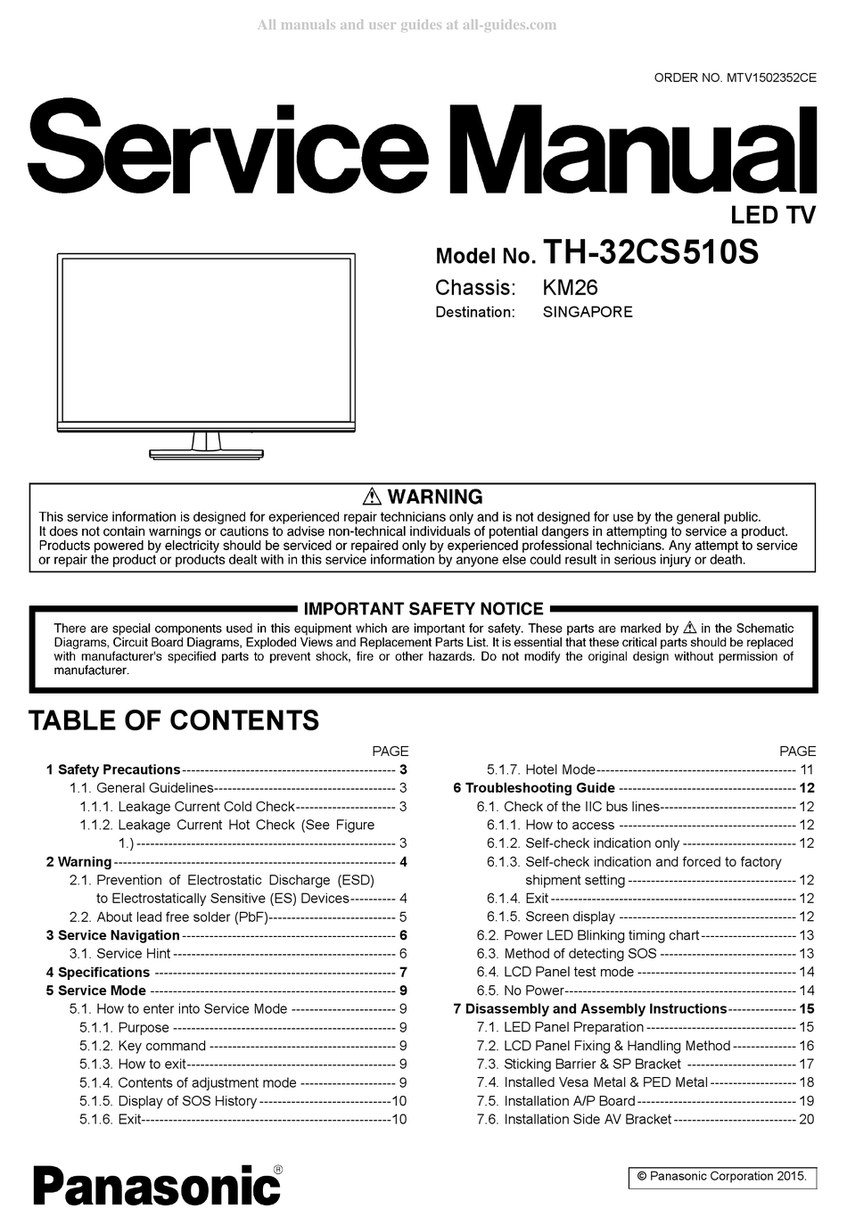 PANASONIC TH-32CS510S SERVICE MANUAL Pdf Download | ManualsLib