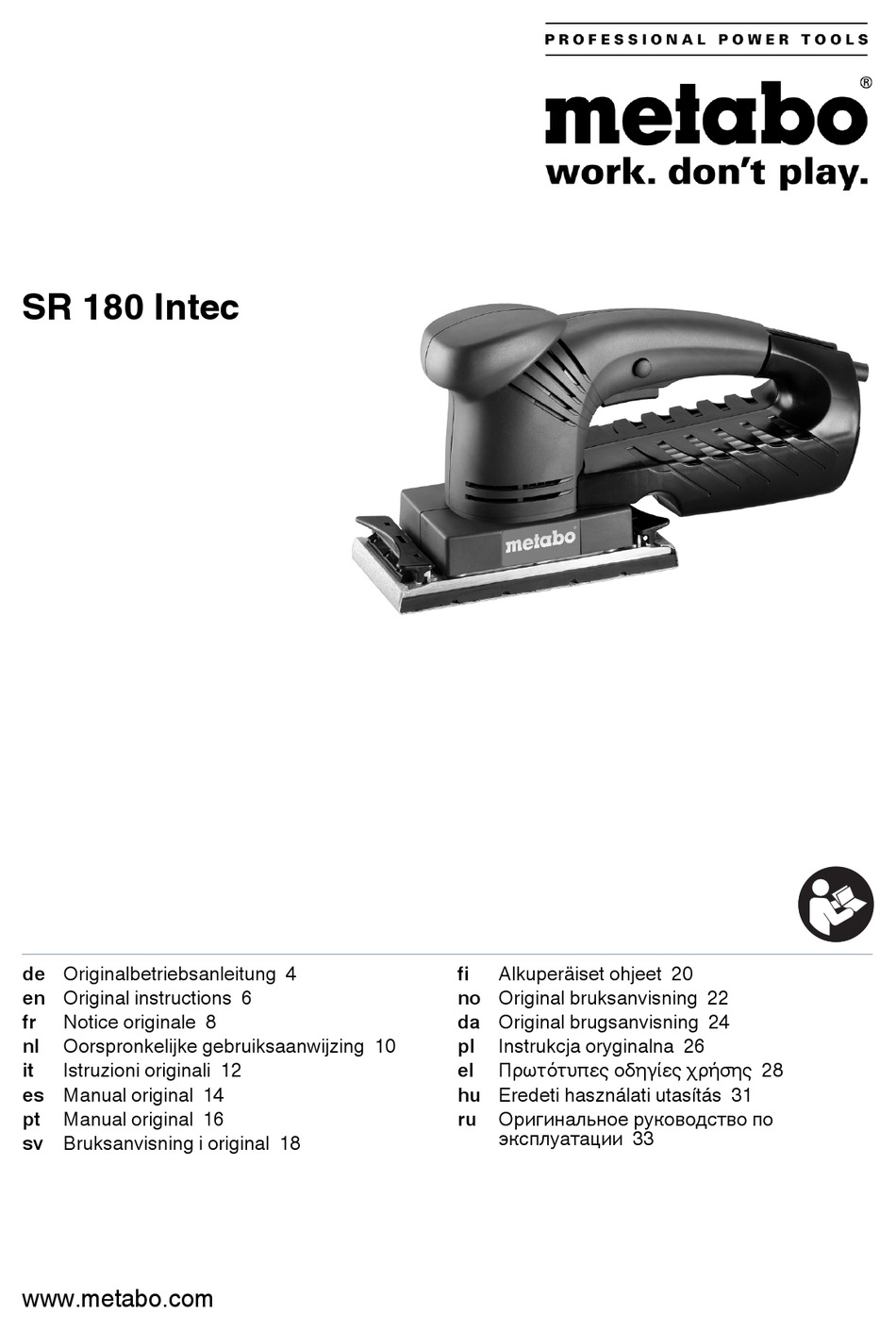 METABO SR 180 INTEC ORIGINAL INSTRUCTIONS MANUAL Pdf Download | ManualsLib