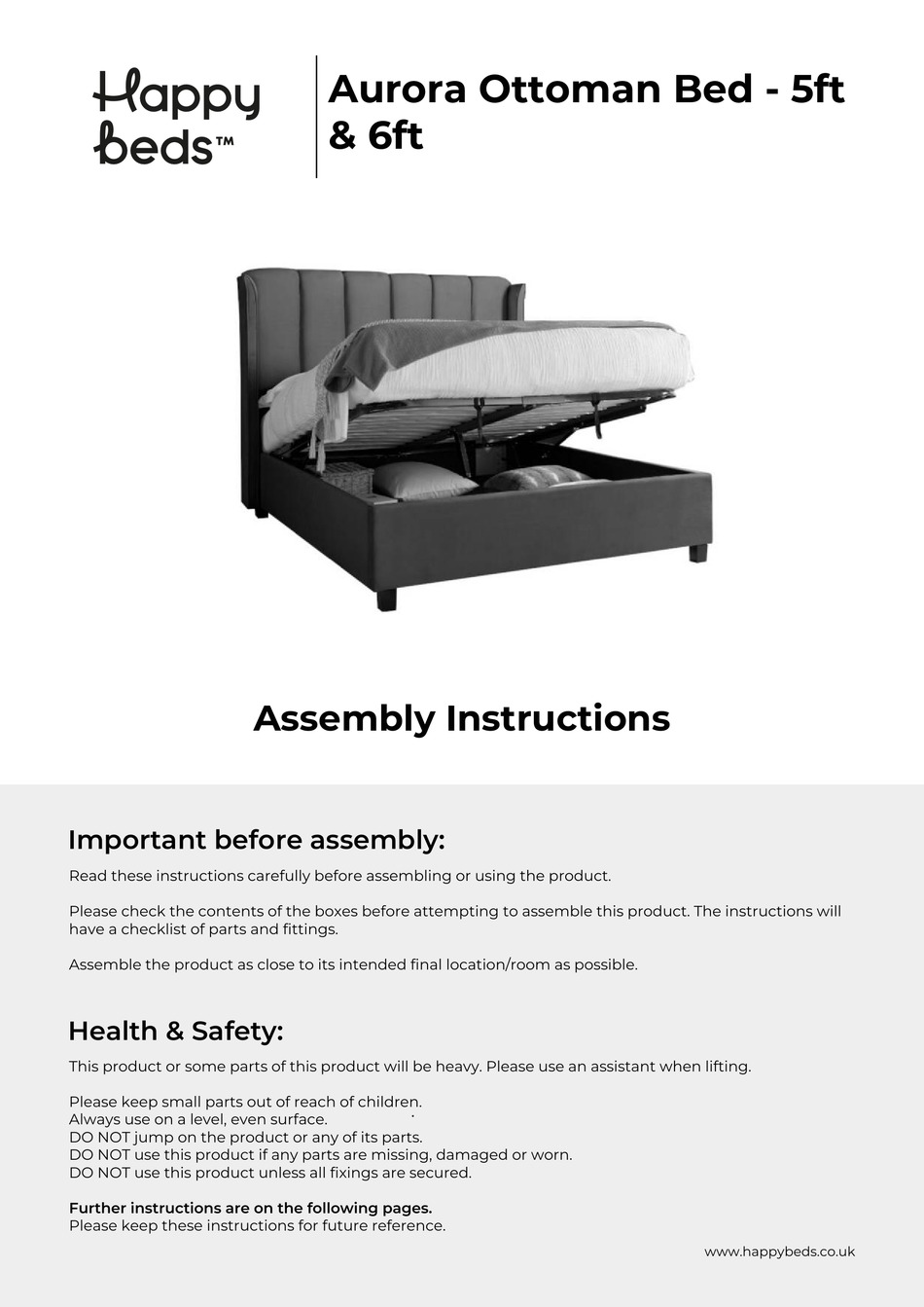 HAPPYBEDS AURORA OTTOMAN BED ASSEMBLY INSTRUCTIONS MANUAL Pdf Download