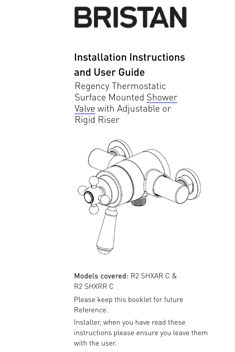 BRISTAN REGENCY R2 SHXAR C INSTALLATION INSTRUCTIONS AND USER MANUAL