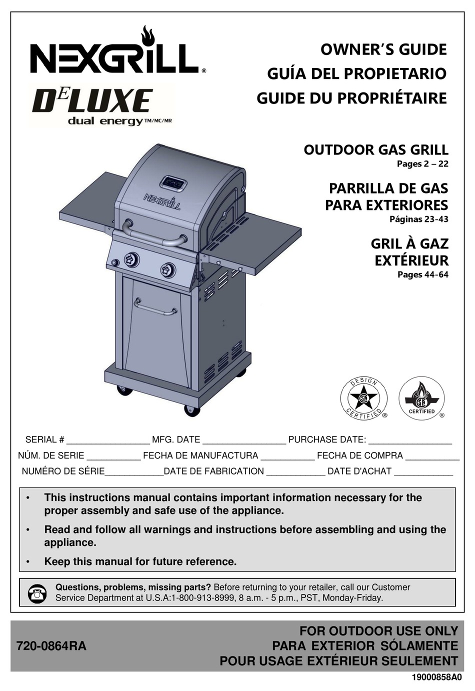 NEXGRILL DELUXE 7200864RA OWNER