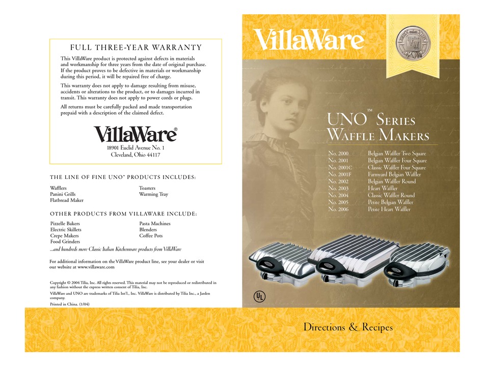 VILLAWARE UNO 2000 DIRECTIONS & RECIPES Pdf Download ManualsLib