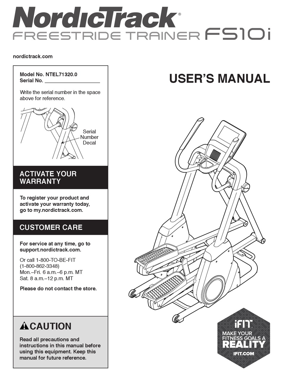 ICON HEALTH FITNESS NORDICTRACK FREESTRIDE TRAINER FS10I USER MANUAL Pdf Download ManualsLib