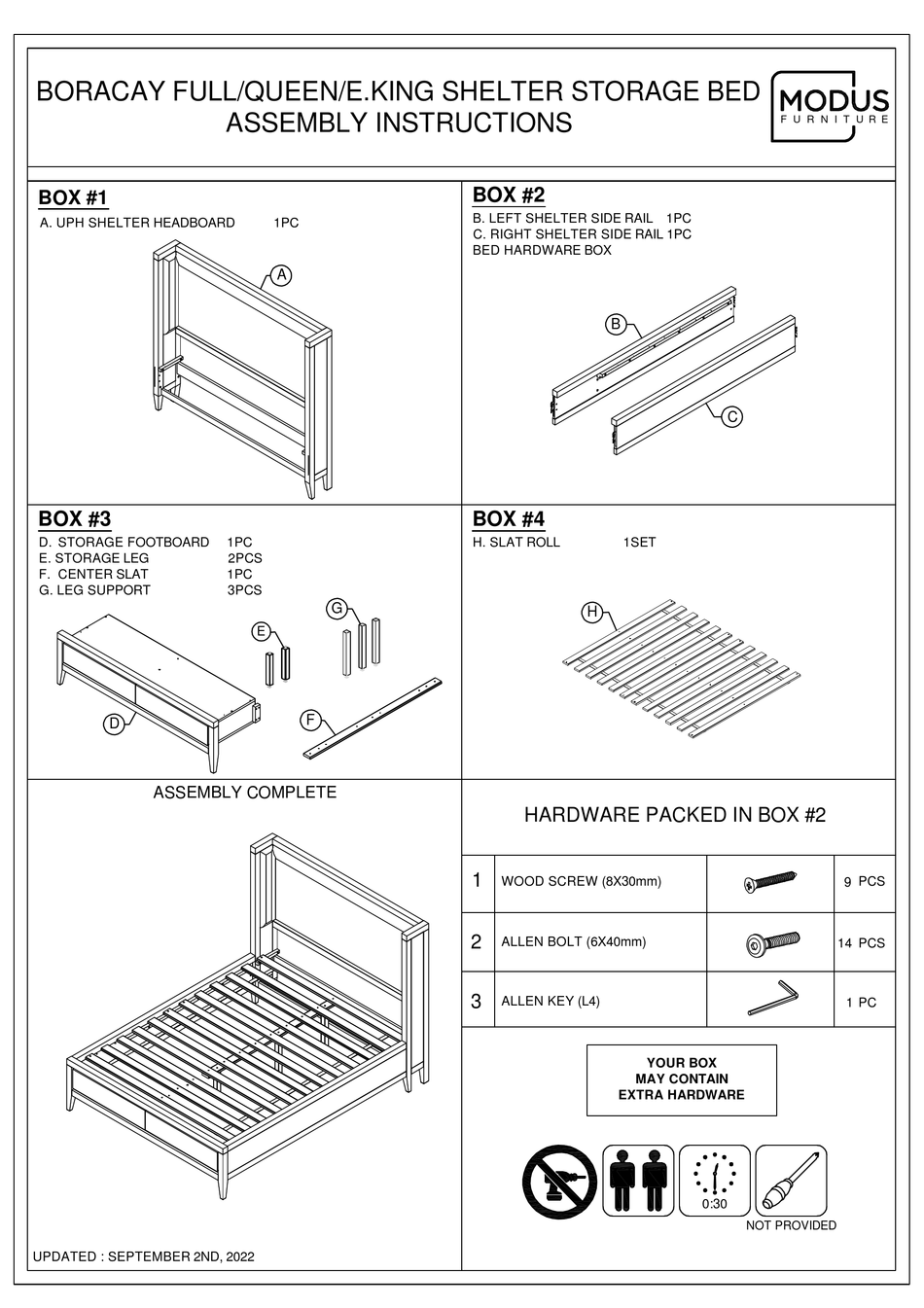 MODUS FURNITURE BORACAY FULL/QUEEN/E.KING SHELTER STORAGE BED ASSEMBLY