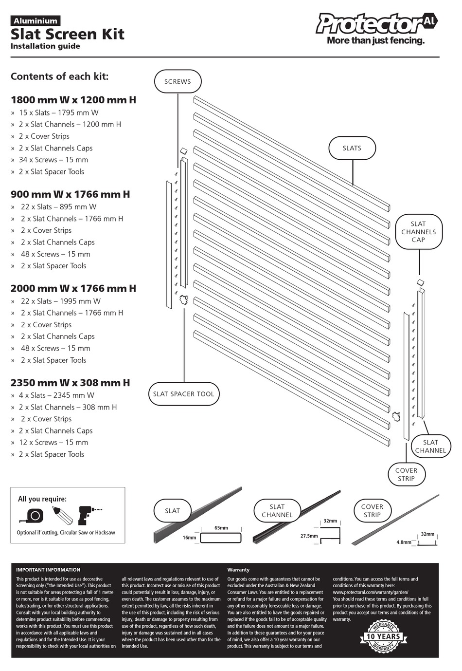 PROTECTOR ALUMINIUM SLAT SCREEN KIT INSTALLATION MANUAL Pdf Download