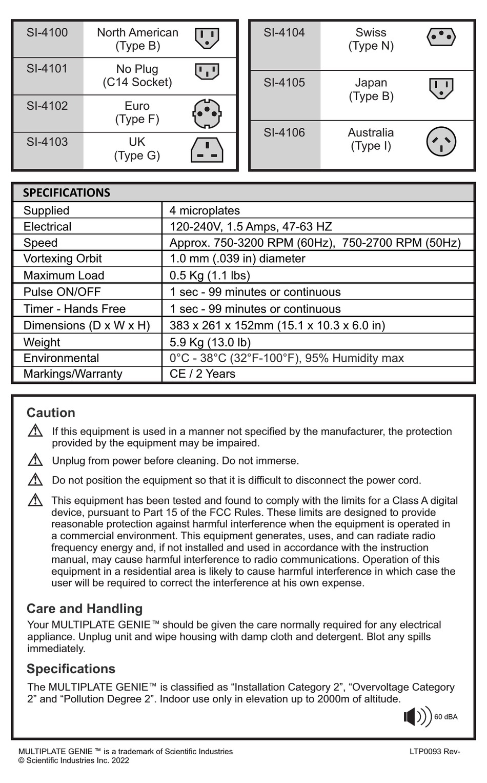 SCIENTIFIC INDUSTRIES MULTIPLATE GENIE SI4100 OPERATING INSTRUCTIONS