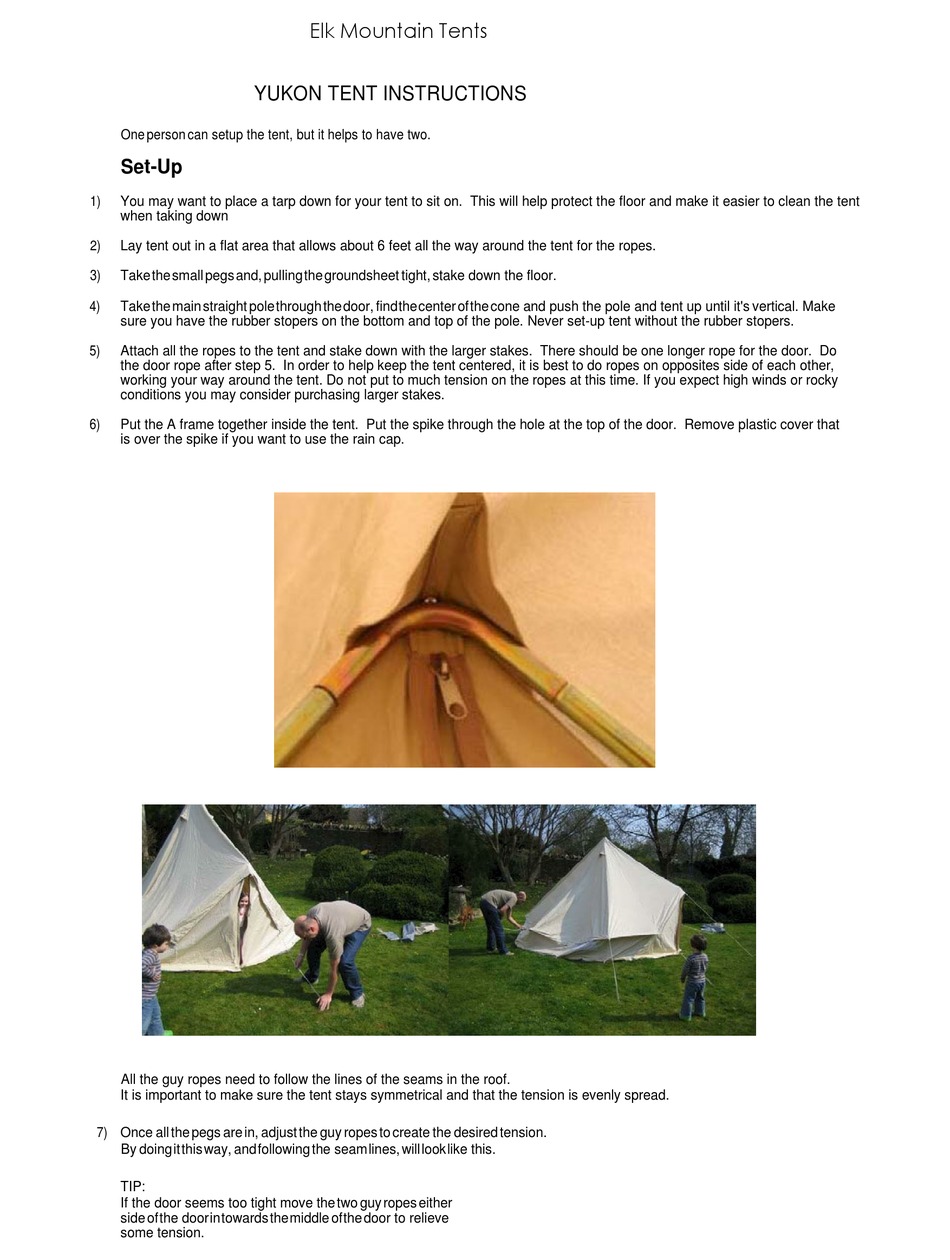 ELK MOUNTAIN TENTS YUKON INSTRUCTIONS Pdf Download ManualsLib