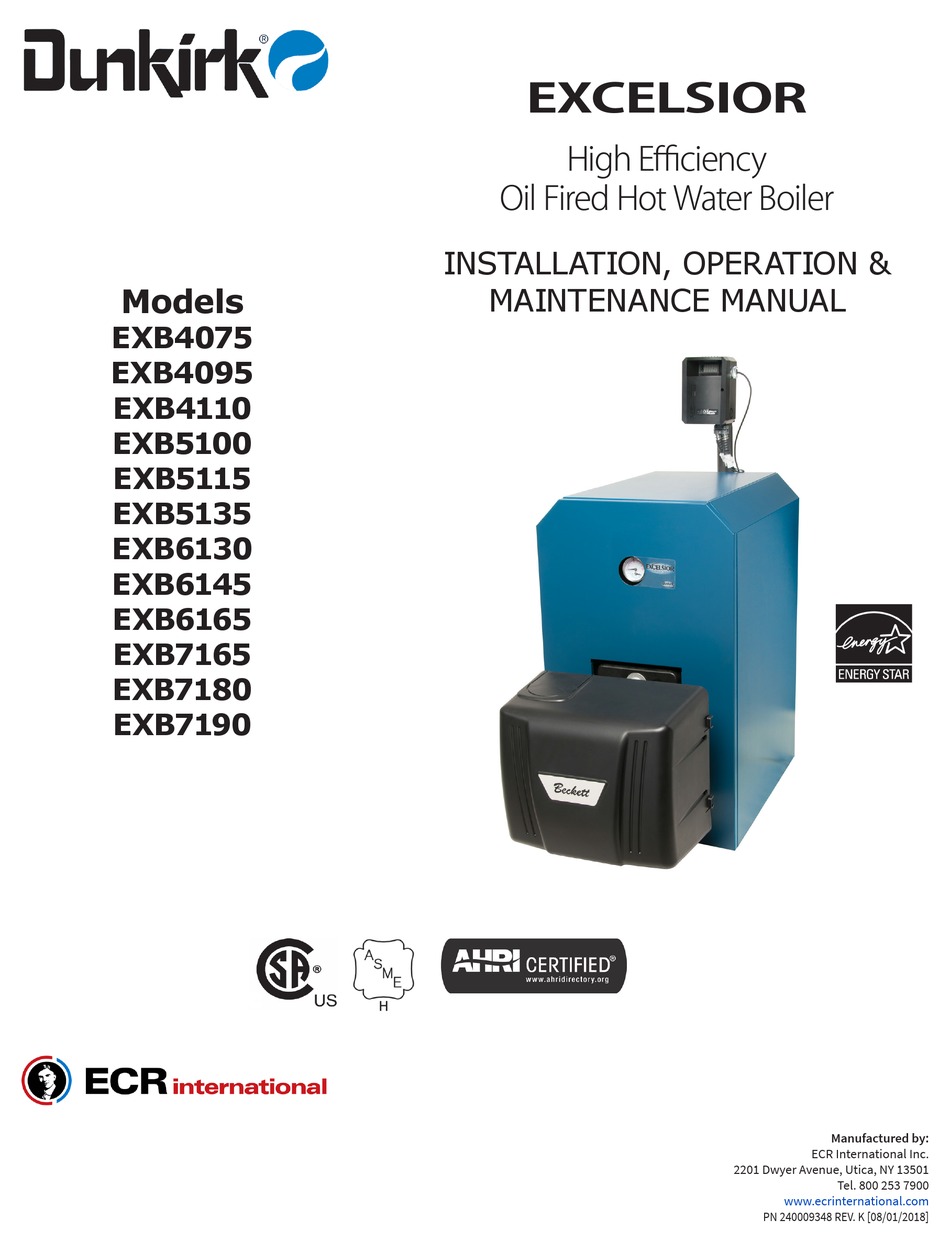 ECR INTERNATIONAL DUNKIRK EXCELSIOR EXB SERIES INSTALLATION, OPERATION