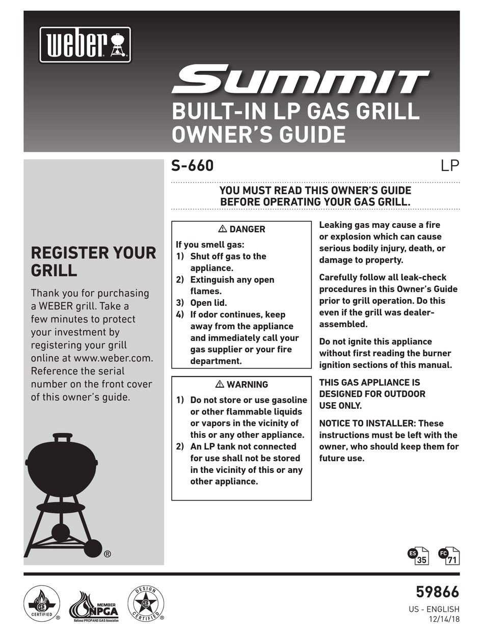 WEBER SUMMIT S660 OWNER