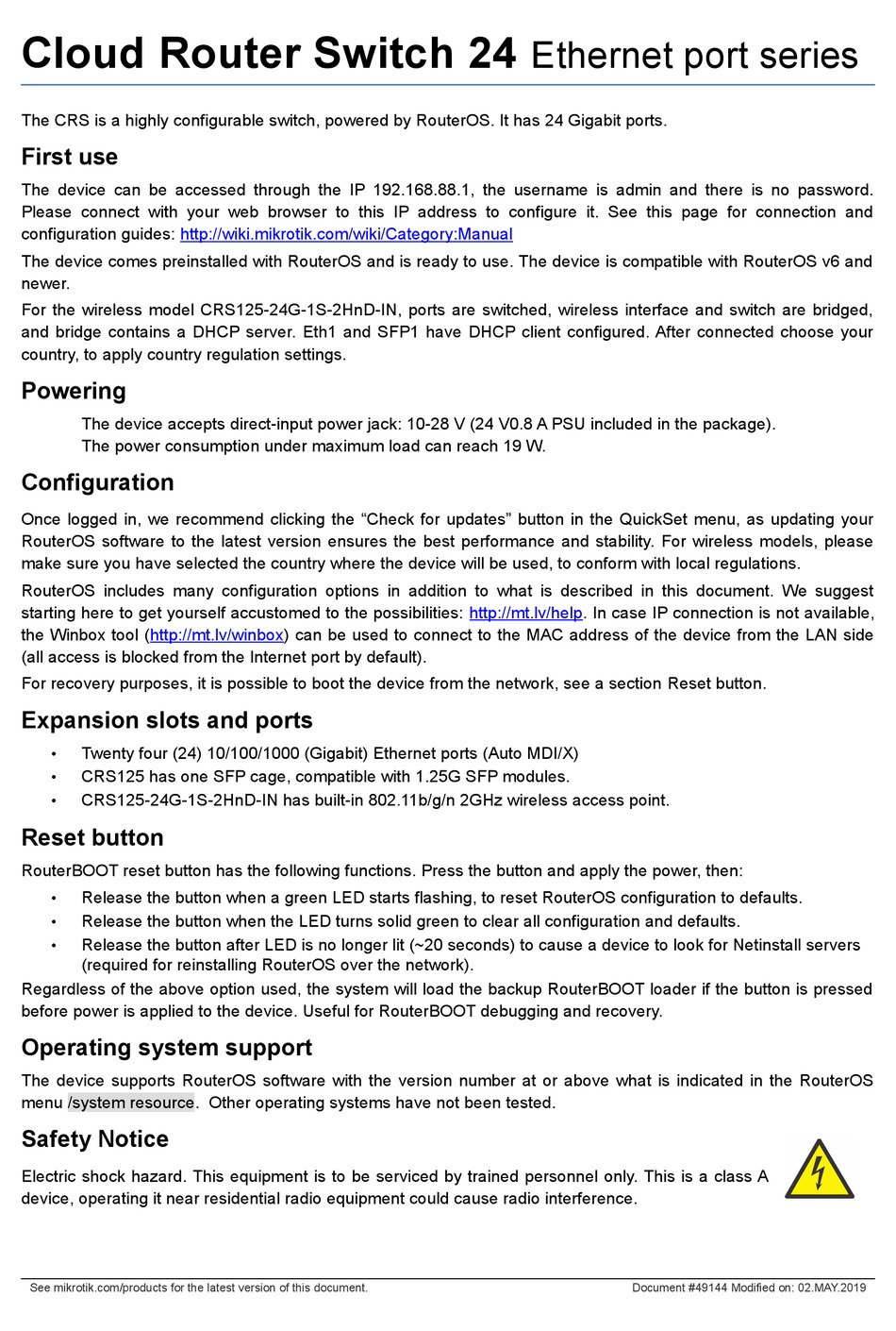 MIKROTIK CLOUD ROUTER SWITCH 24 SERIES MANUAL Pdf Download | ManualsLib