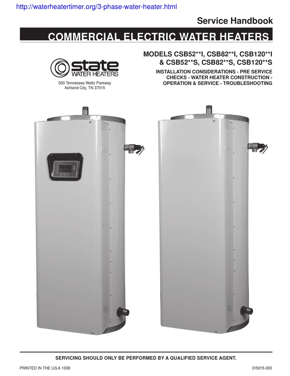 STATE WATER HEATERS CSB52 I SERIES SERVICE HANDBOOK Pdf Download