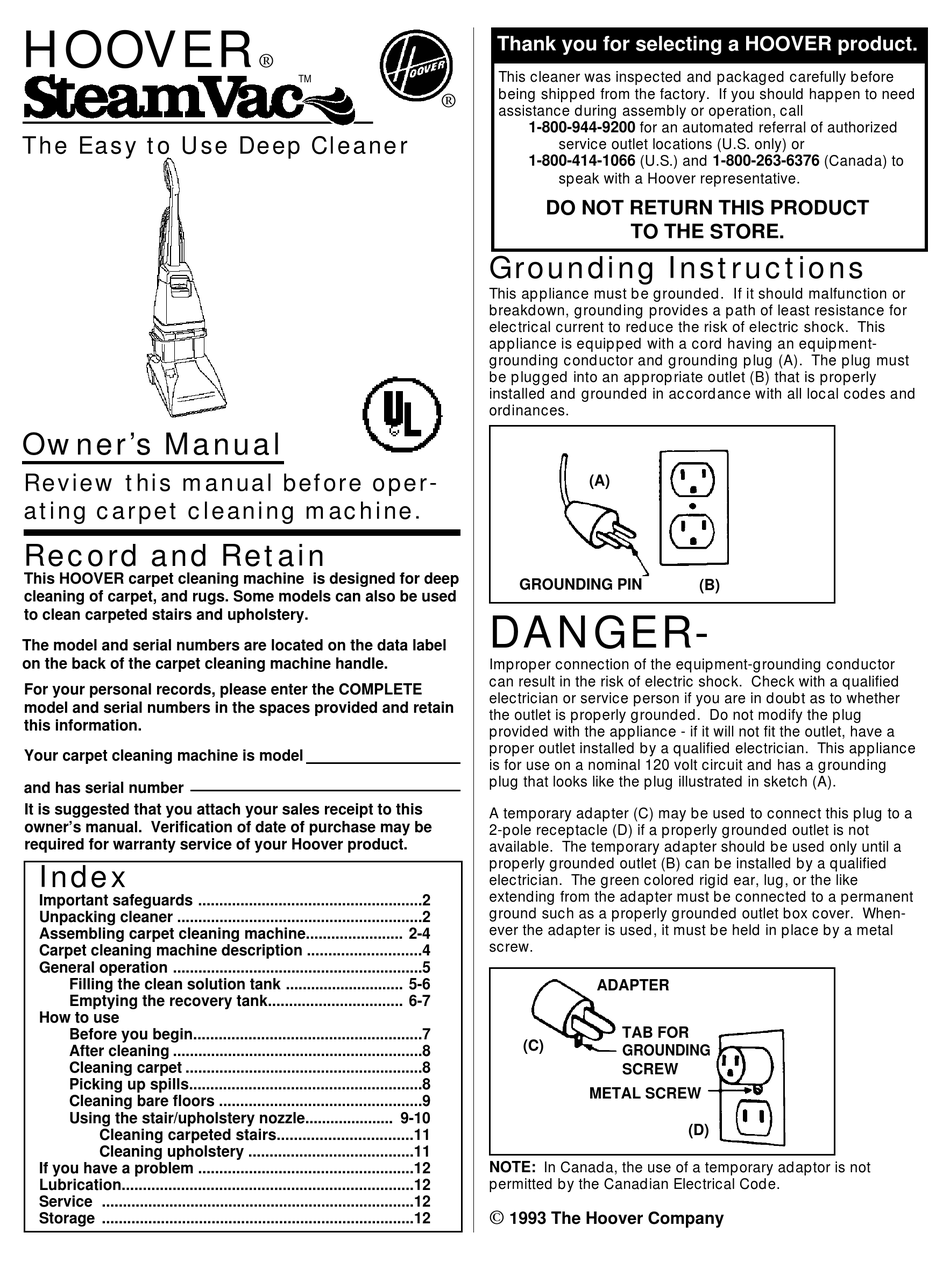 HOOVER STEAMVAC F7431900 OWNER'S MANUAL Pdf Download ManualsLib
