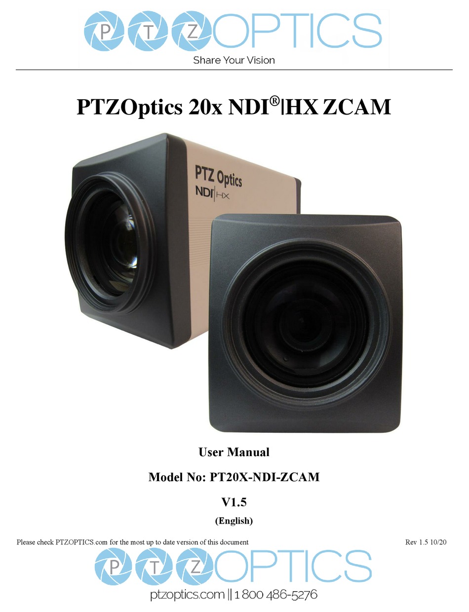 PTZ OPTICS PTZOPTICS 20X NDI HX ZCAM USER MANUAL Pdf Download ManualsLib