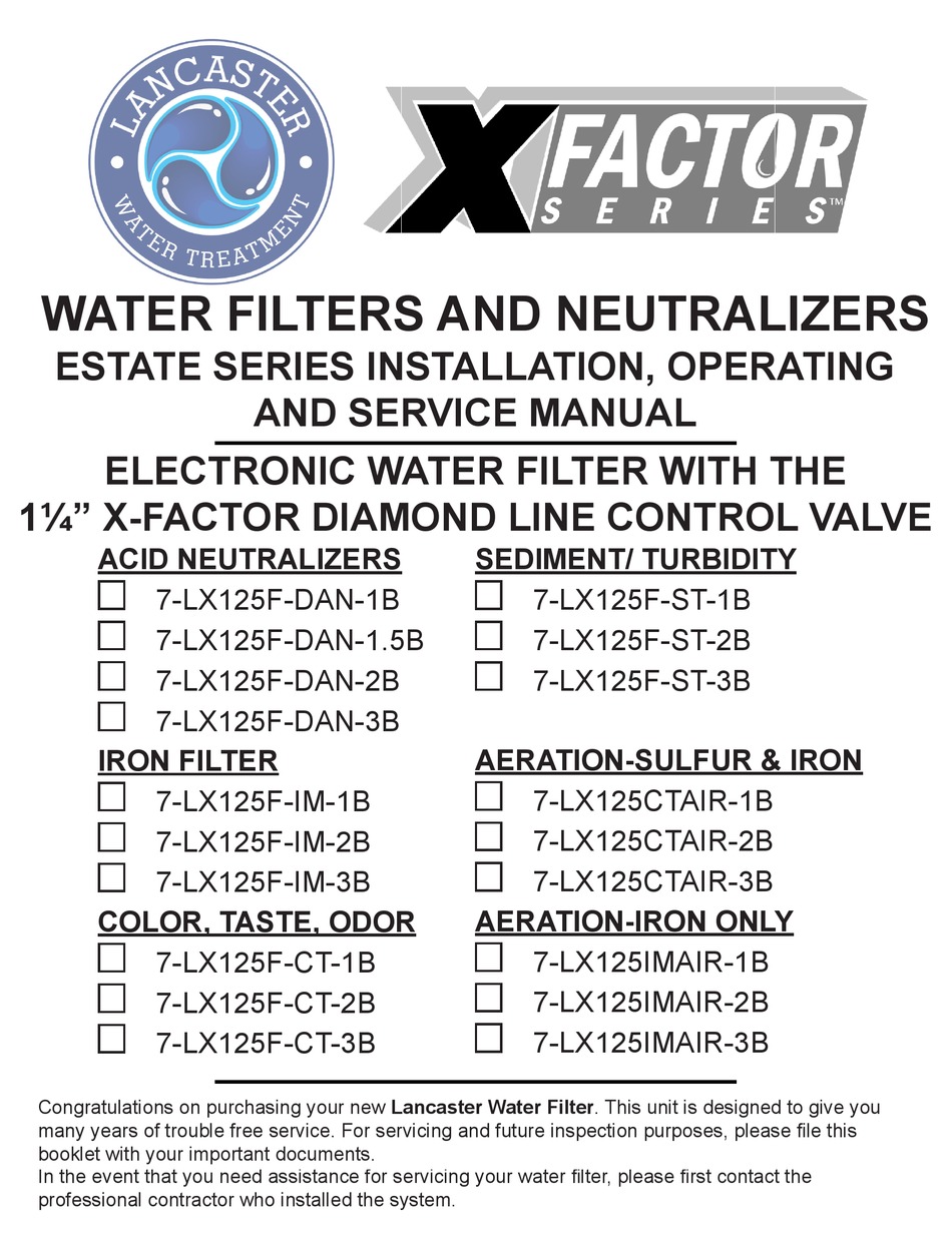 LANCASTER XFACTOR 7LX125FDAN1B INSTALLATION, OPERATING AND SERVICE