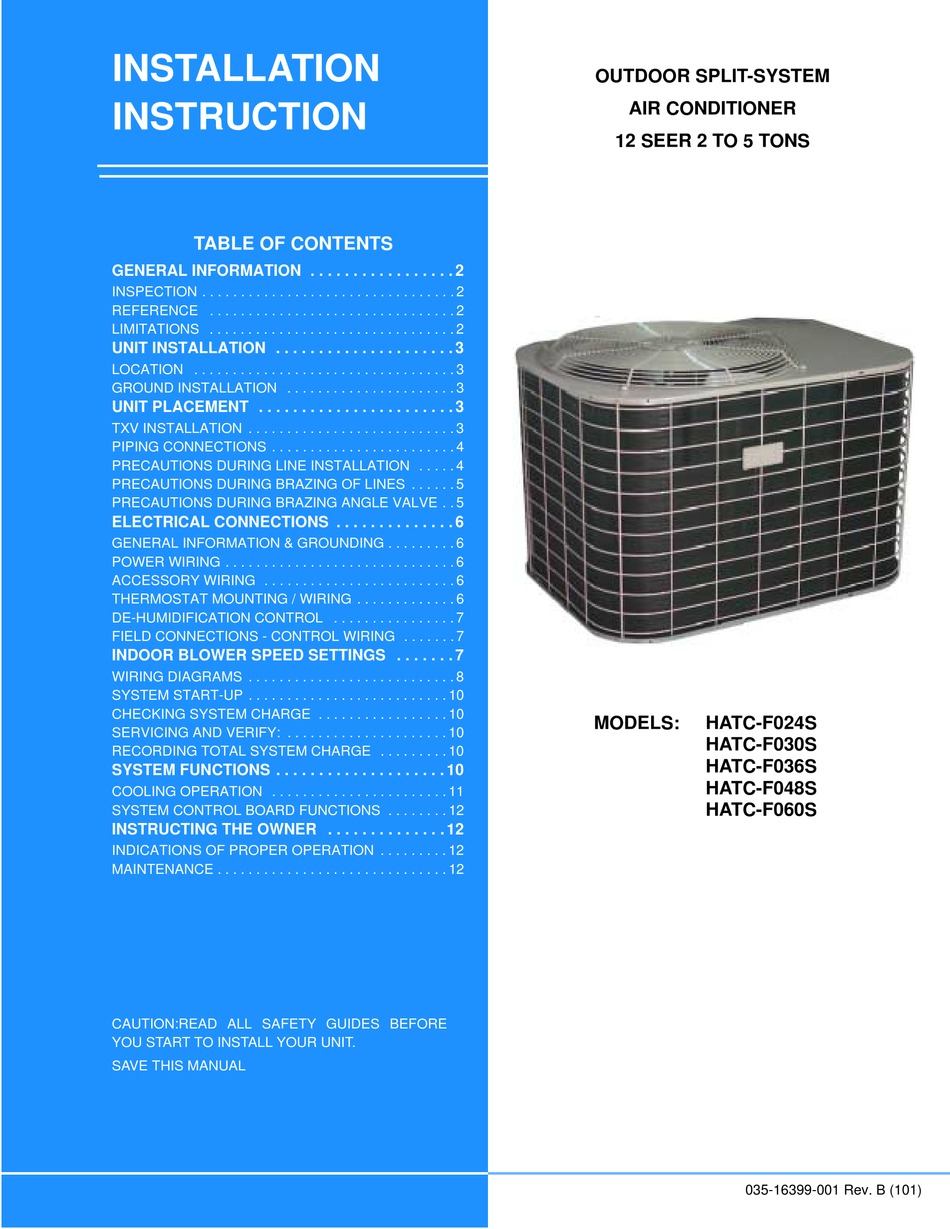 YORK HATC-F024S INSTALLATION INSTRUCTION Pdf Download | ManualsLib