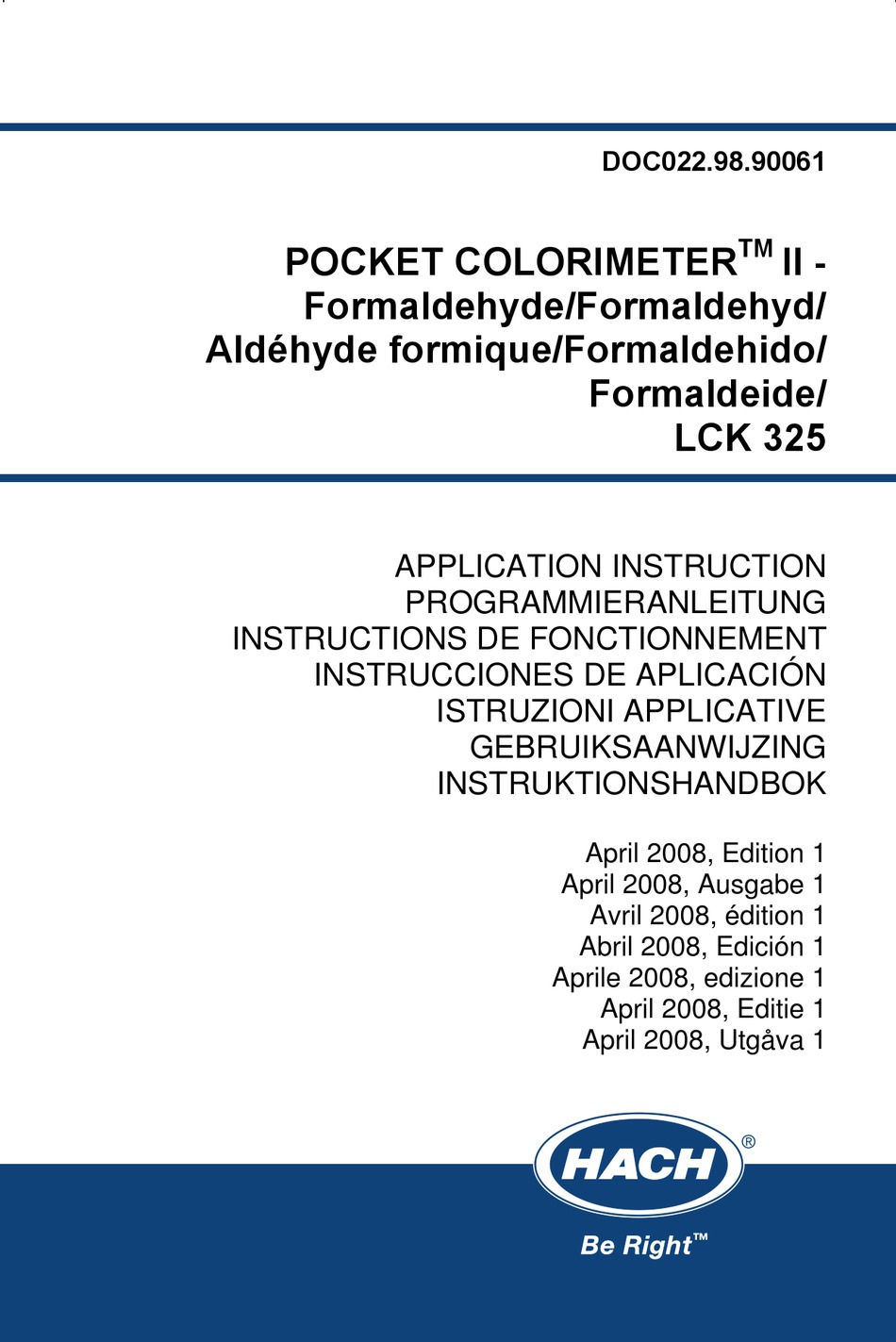HACH POCKET COLORIMETER II LCK 325 APPLICATION INSTRUCTION Pdf Download