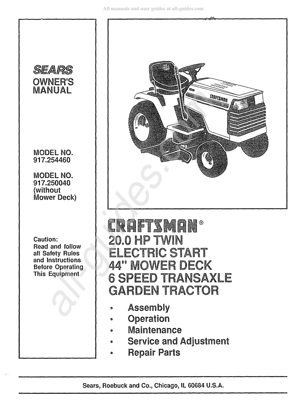 SEARS CRAFTSMAN 917.250040 OWNER'S MANUAL Pdf Download | ManualsLib