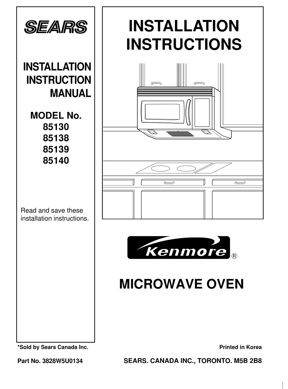 Sears Kenmore Installation Instructions Manual Pdf Download