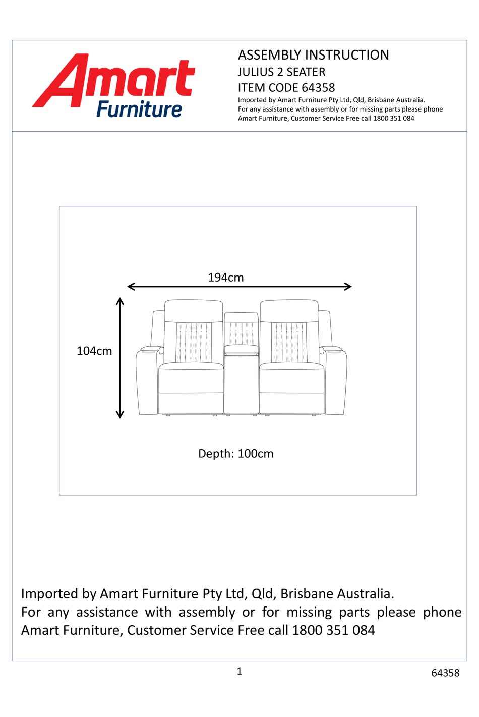 AMART FURNITURE JULIUS 64358 ASSEMBLY INSTRUCTION MANUAL Pdf Download