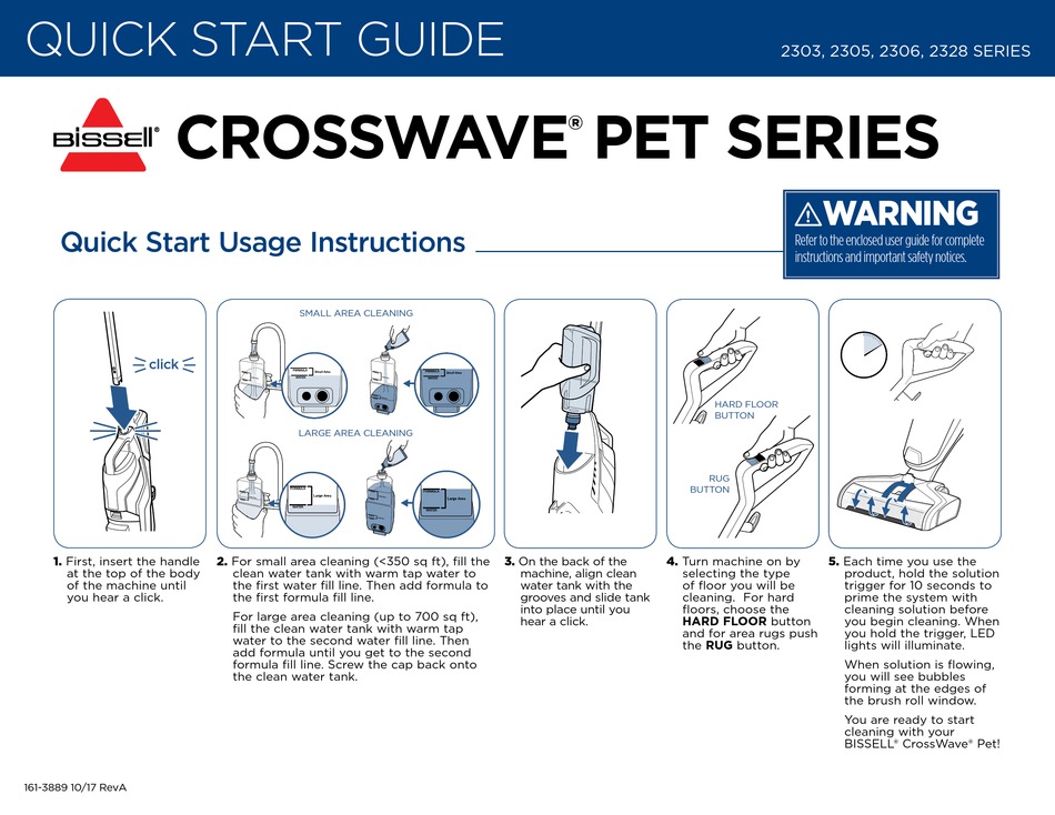 BISSELL CROSSWAVE PET 2303 SERIES QUICK START MANUAL Pdf Download