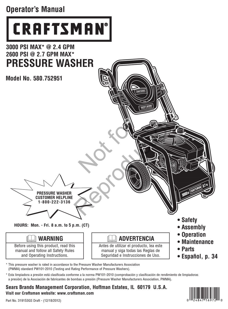 CRAFTSMAN 580.752951 OPERATOR'S MANUAL Pdf Download | ManualsLib