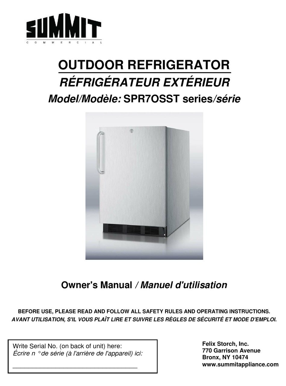SUMMIT SPR7OSST SERIES OWNER'S MANUAL Pdf Download ManualsLib