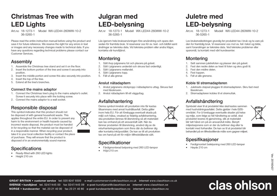 CLAS OHLSON WXLED44260WW102 MANUAL Pdf Download ManualsLib