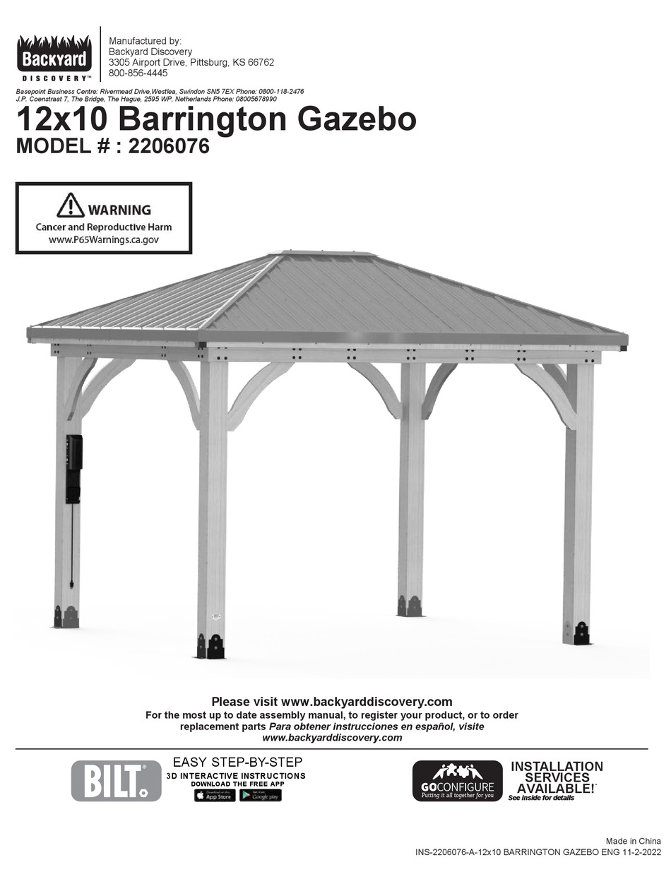 BACKYARD DISCOVERY BARRINGTON 2206076 MANUAL Pdf Download ManualsLib