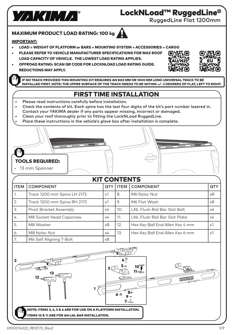 YAKIMA LOCKNLOAD RUGGEDLINE FLAT 1200MM QUICK START MANUAL Pdf Download