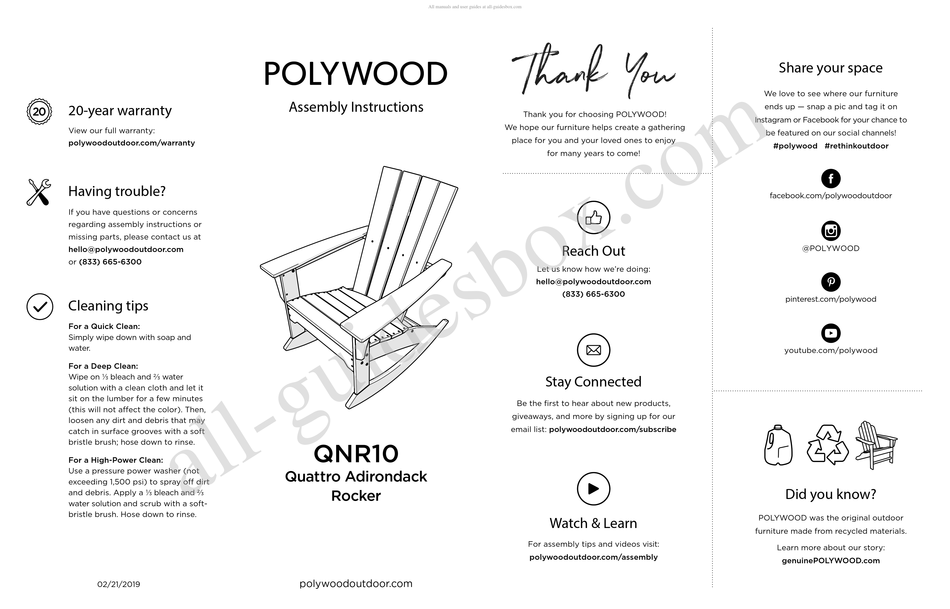 POLYWOOD QNR10 ASSEMBLY INSTRUCTIONS Pdf Download ManualsLib