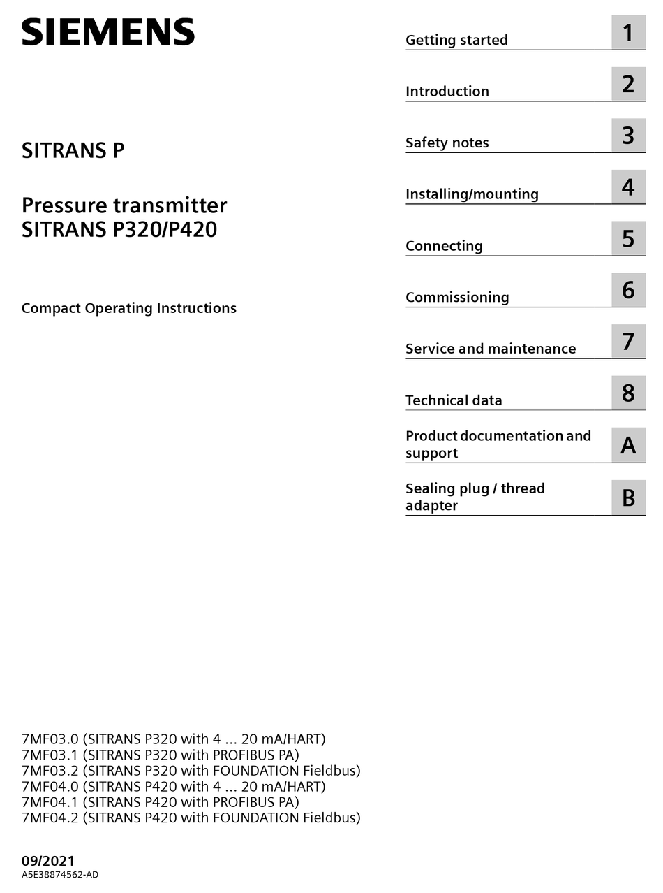 SIEMENS SITRANS P320 COMPACT OPERATING INSTRUCTIONS Pdf Download