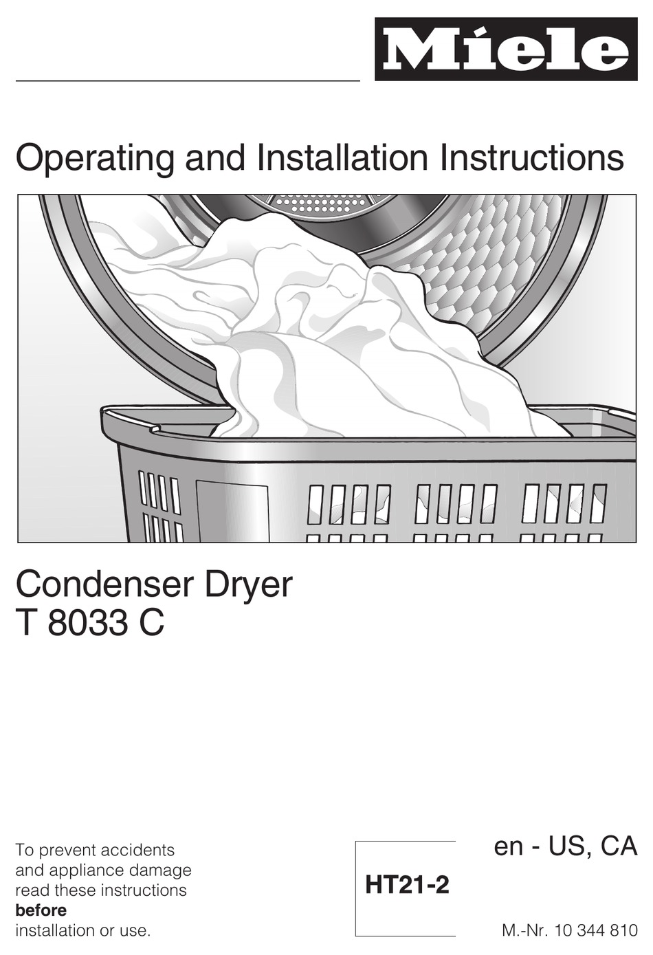 MIELE T 8033 C OPERATING AND INSTALLATION INSTRUCTIONS Pdf Download