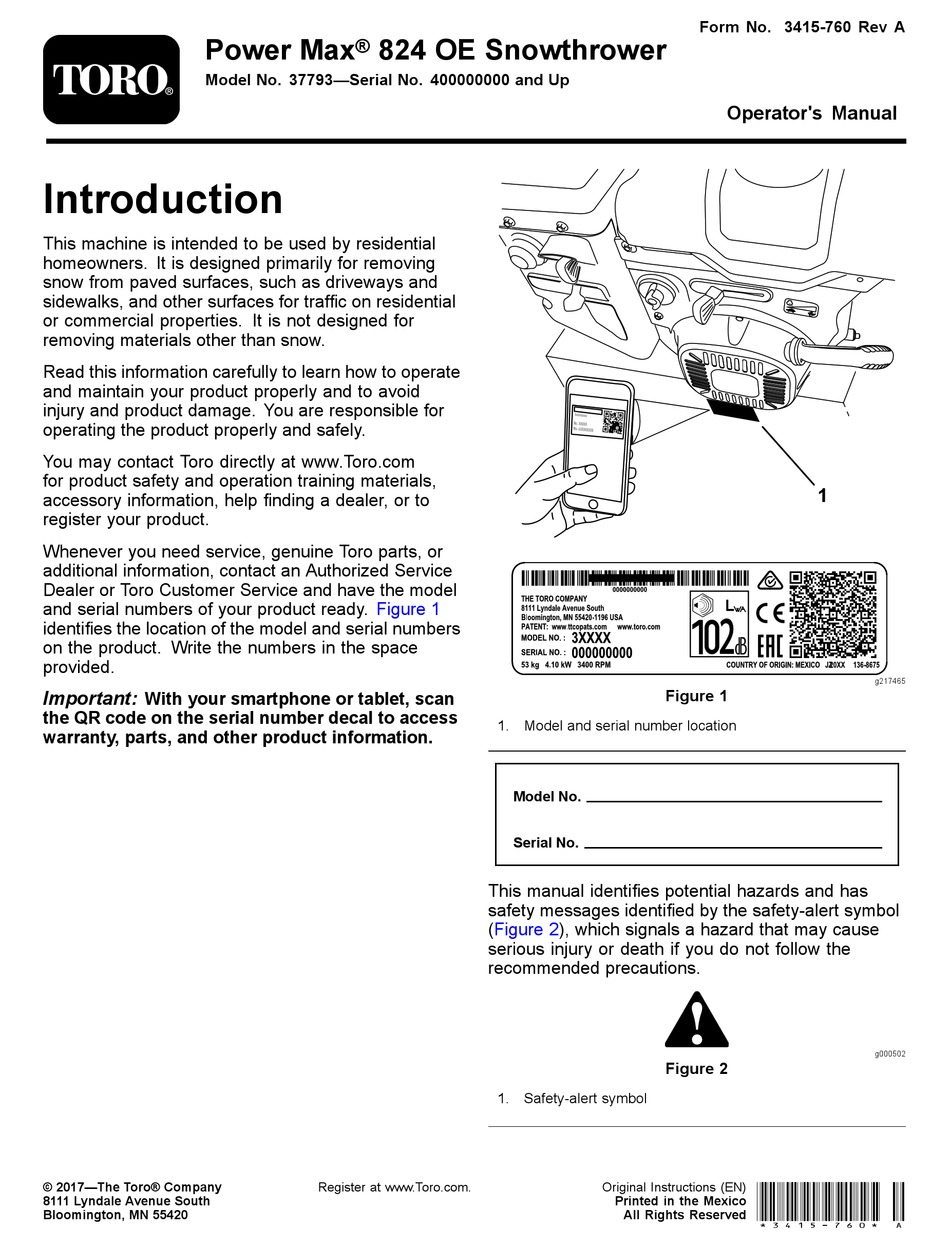 TORO POWER MAX 824 OE OPERATOR'S MANUAL Pdf Download | ManualsLib