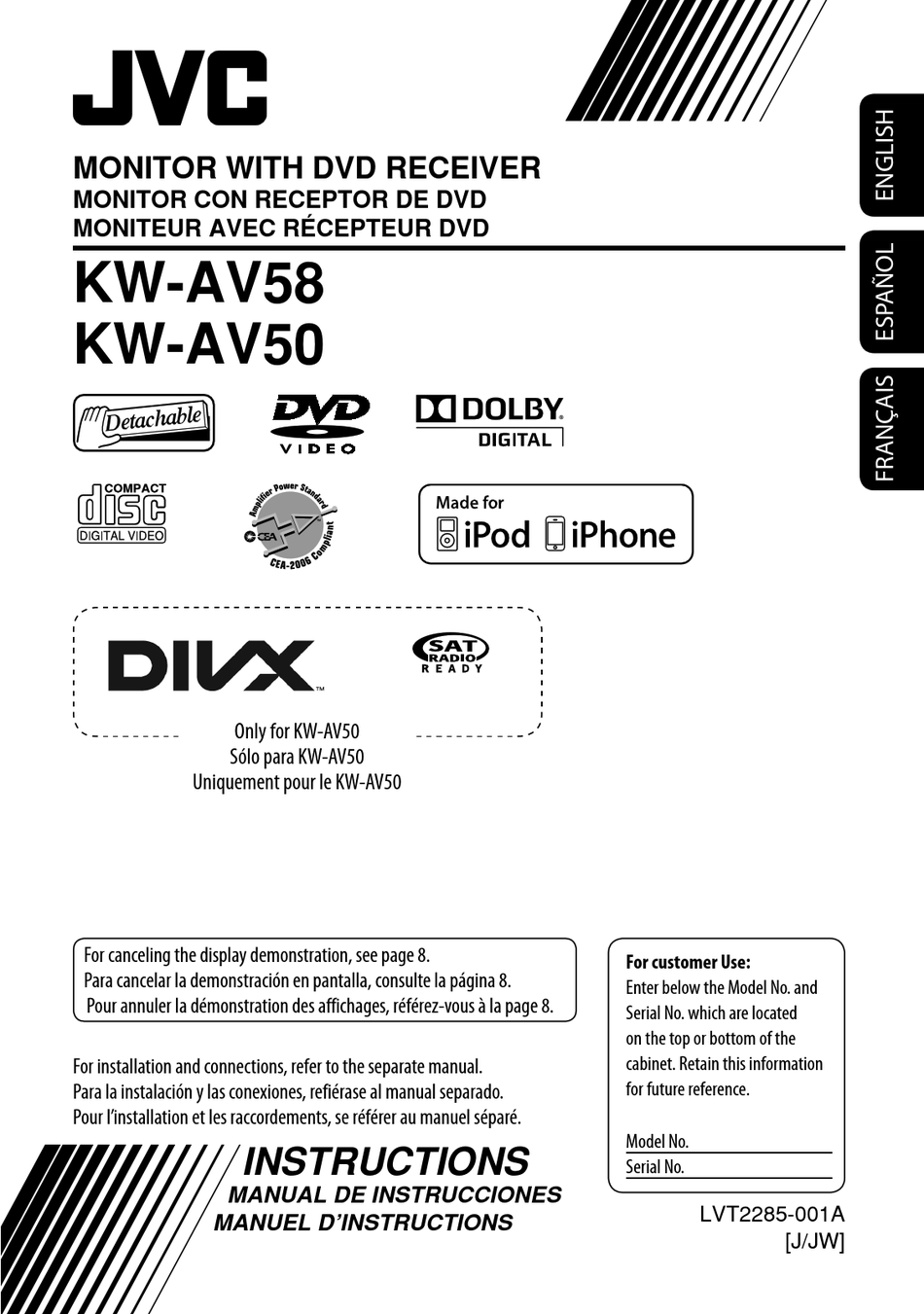 JVC KW-AV58 INSTRUCTIONS MANUAL Pdf Download | ManualsLib