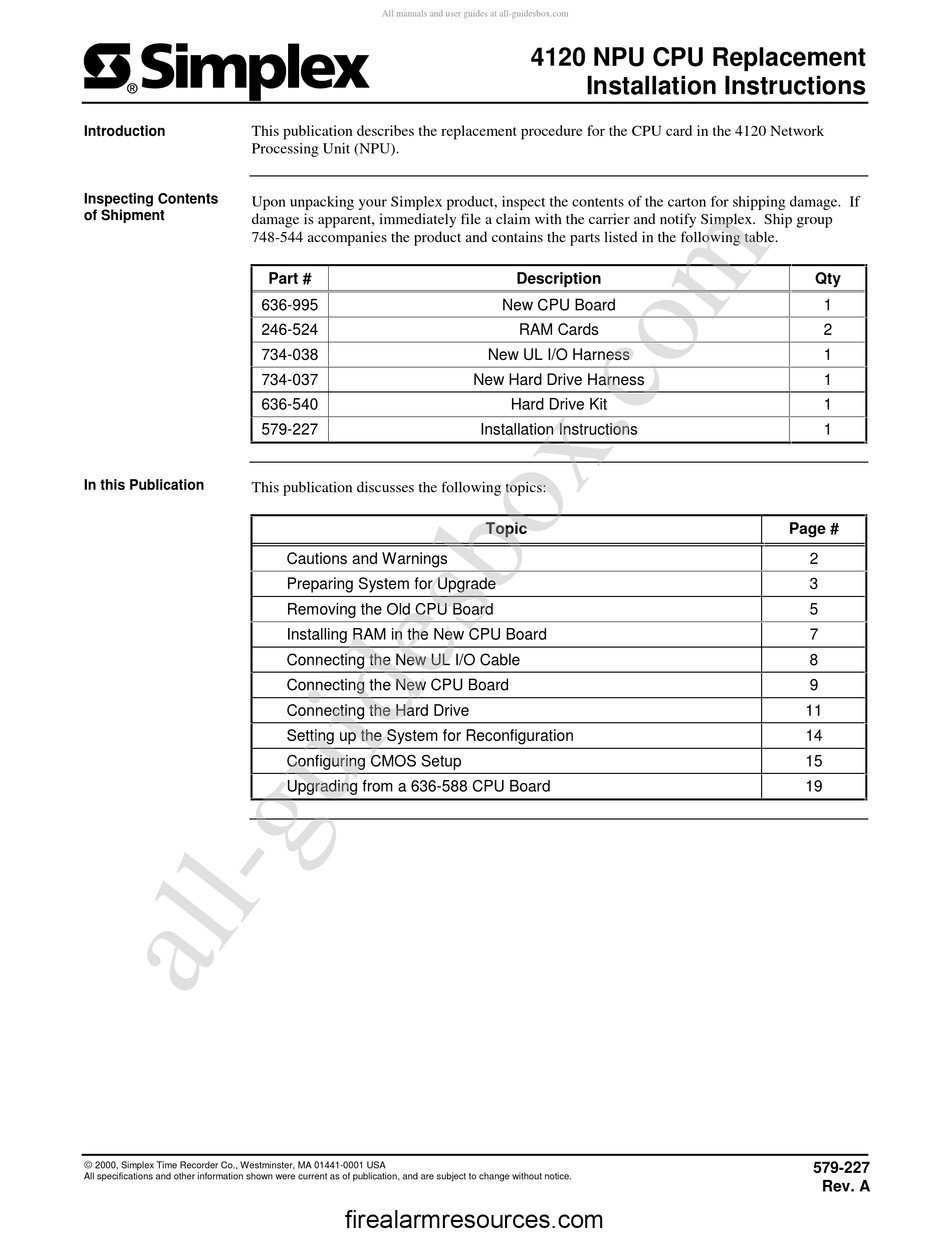 SIMPLEX 4120 INSTALLATION INSTRUCTIONS MANUAL Pdf Download | ManualsLib