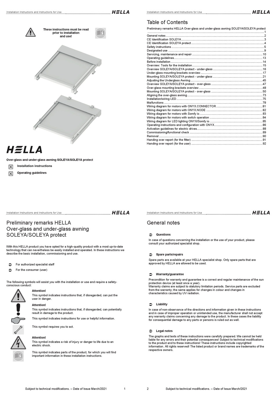 HELLA SOLEYA INSTALLATION INSTRUCTIONS AND INSTRUCTIONS FOR USE Pdf