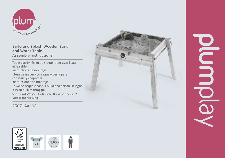 PLUM BUILD AND SPLASH WOODEN SAND AND WATER TABLE ASSEMBLY INSTRUCTIONS