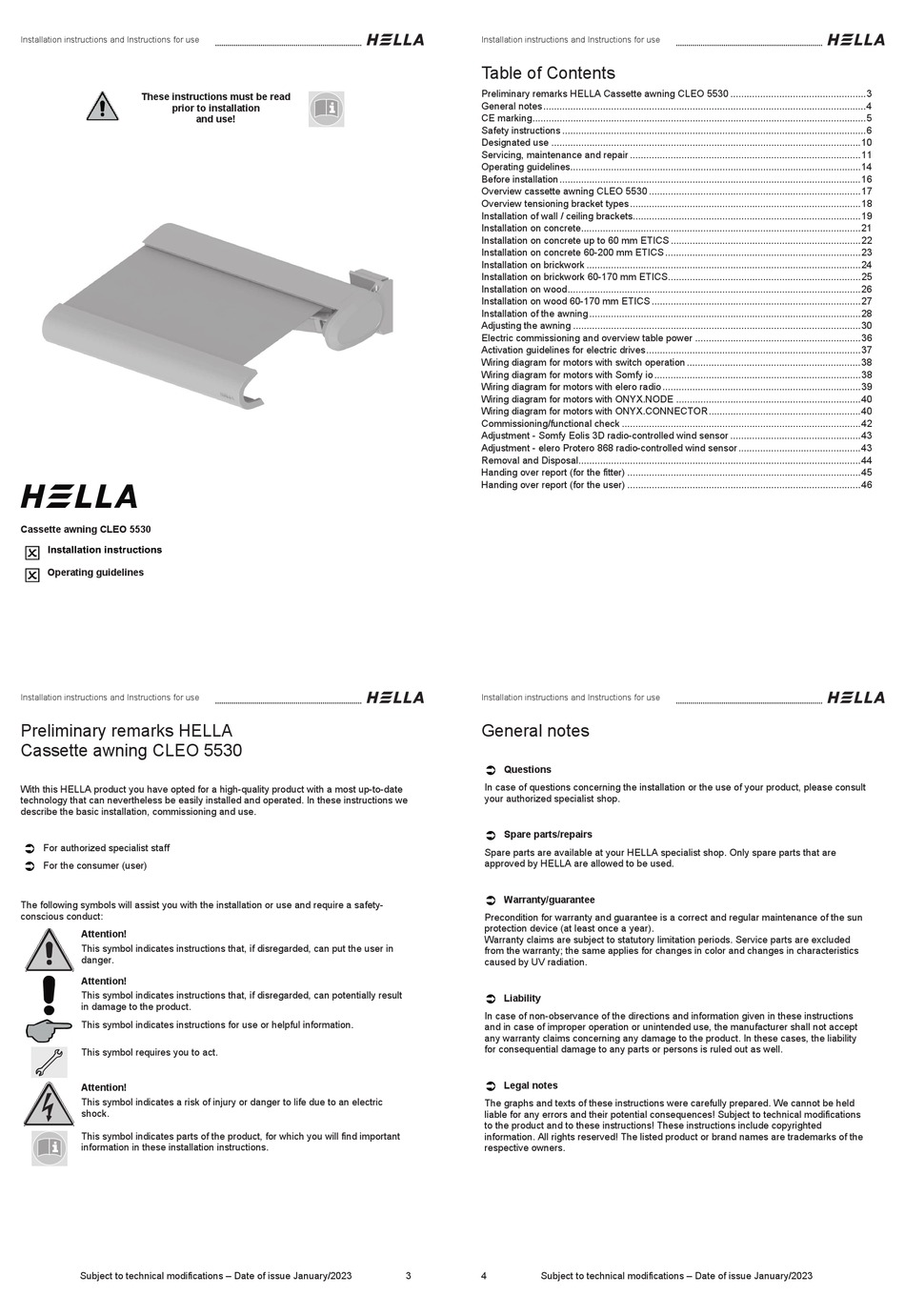HELLA CLEO 5530 INSTALLATION INSTRUCTIONS AND INSTRUCTIONS FOR USE Pdf