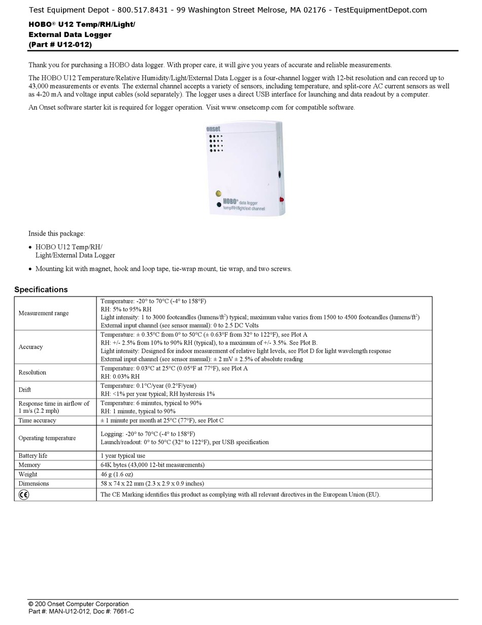 HOBO U12012 MANUAL Pdf Download ManualsLib