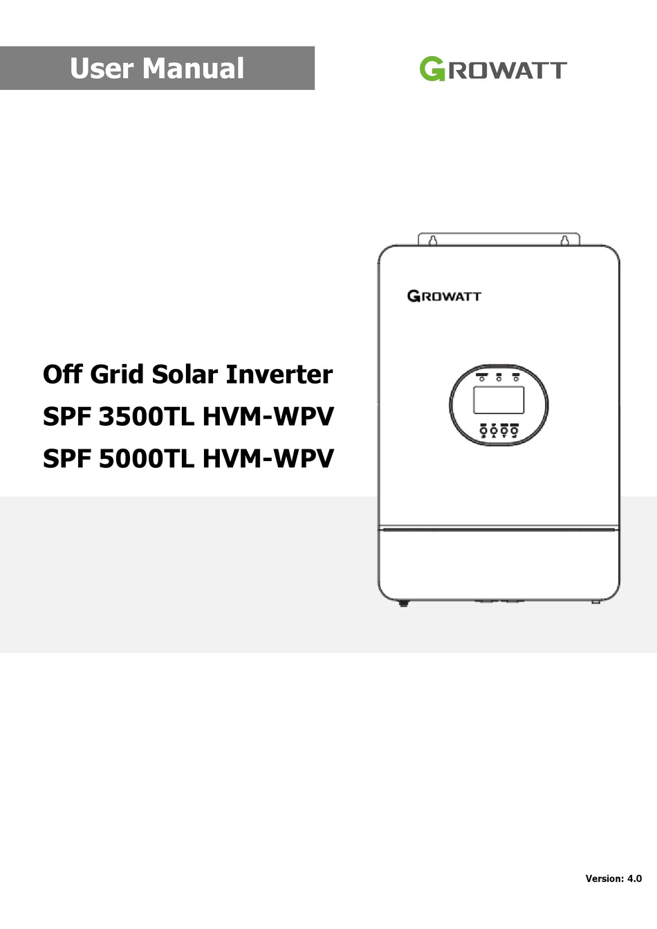 GROWATT SPF 3500TL HVM-WPV USER MANUAL Pdf Download | ManualsLib