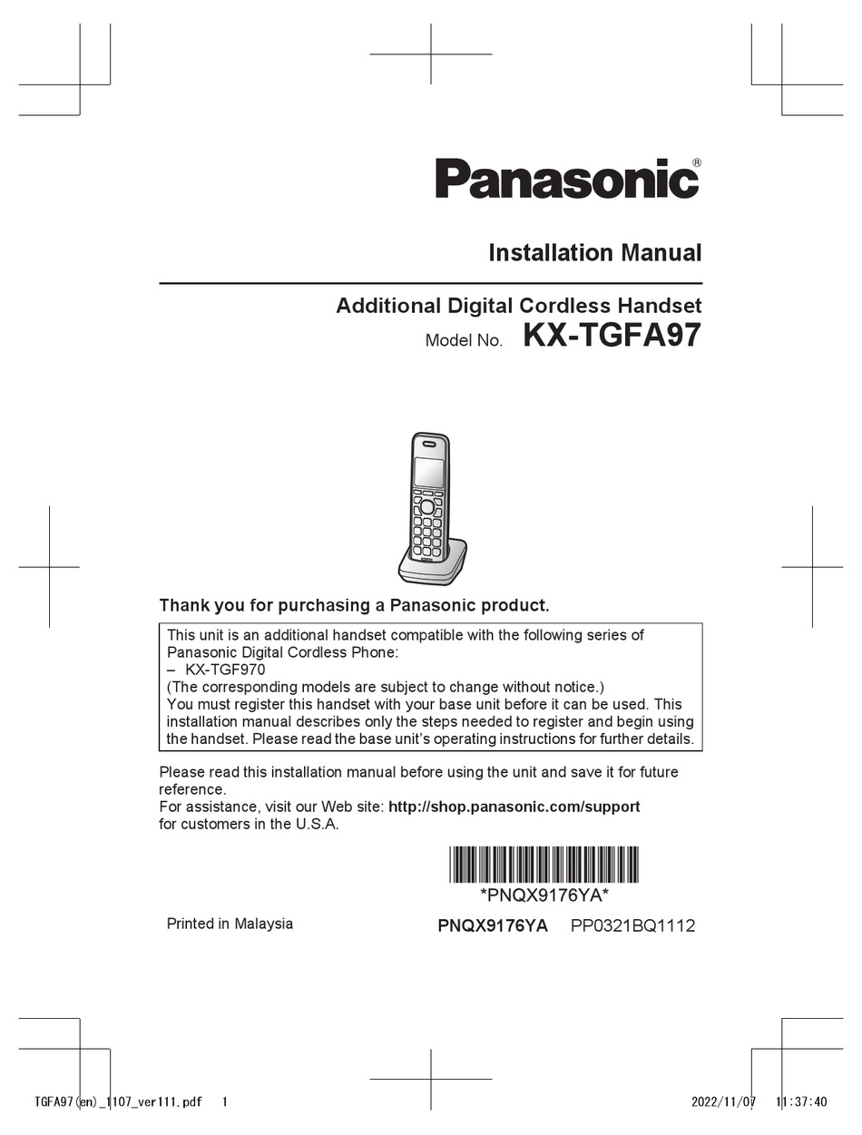 PANASONIC KXTGFA97 INSTALLATION MANUAL Pdf Download ManualsLib