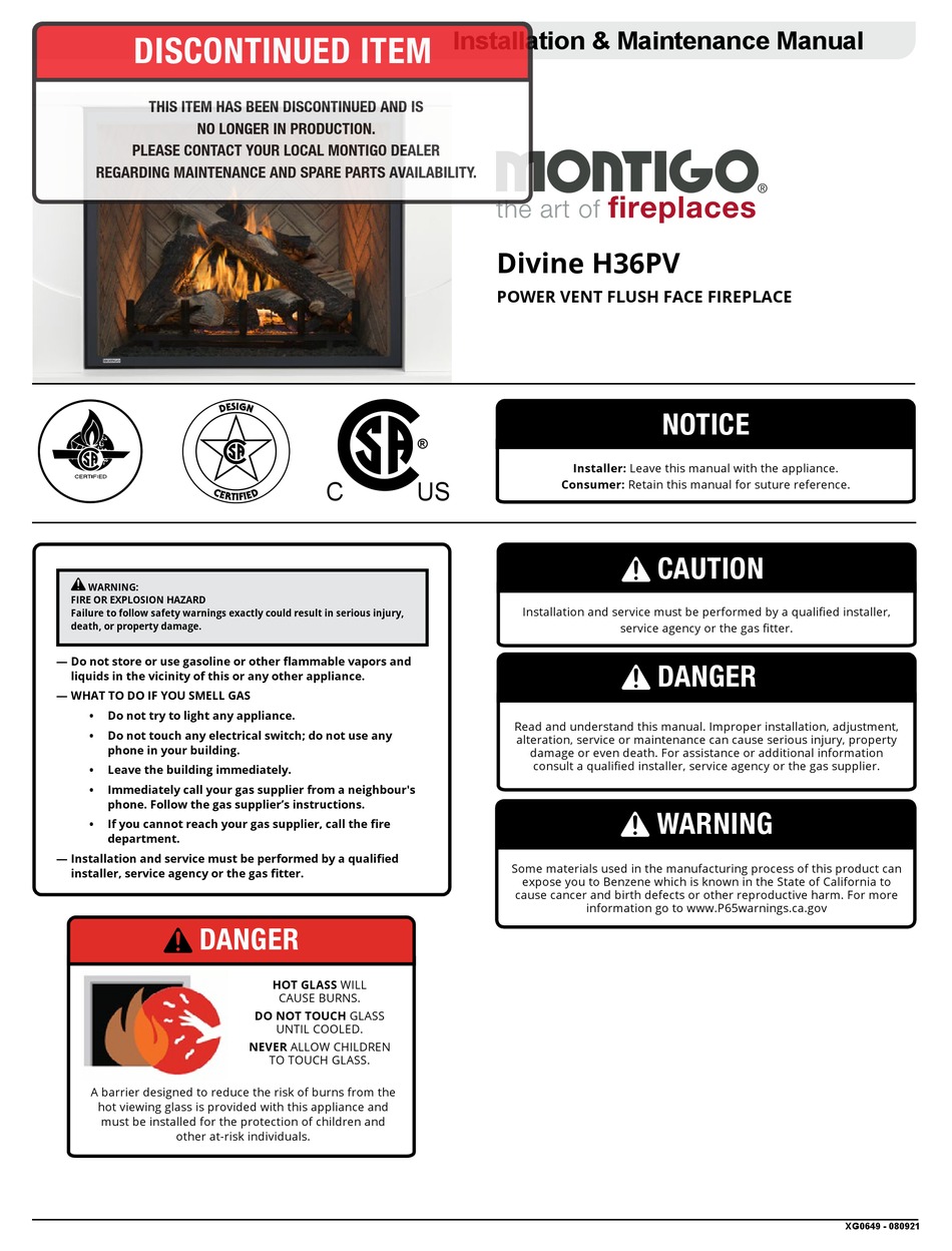 MONTIGO DIVINE H36PV INSTALLATION & MAINTENANCE MANUAL Pdf Download