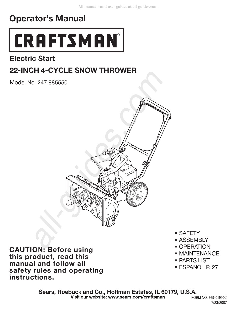 CRAFTSMAN 247.885550 OPERATOR'S MANUAL Pdf Download | ManualsLib