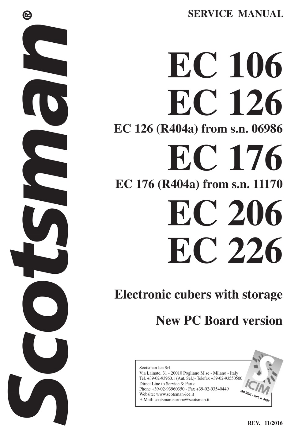 SCOTSMAN EC 106 SERVICE MANUAL Pdf Download ManualsLib
