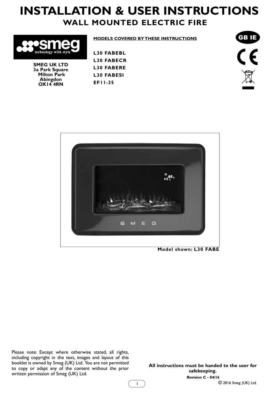 SMEG L30 FABE INSTALLATION & USER'S INSTRUCTIONS Pdf Download ManualsLib