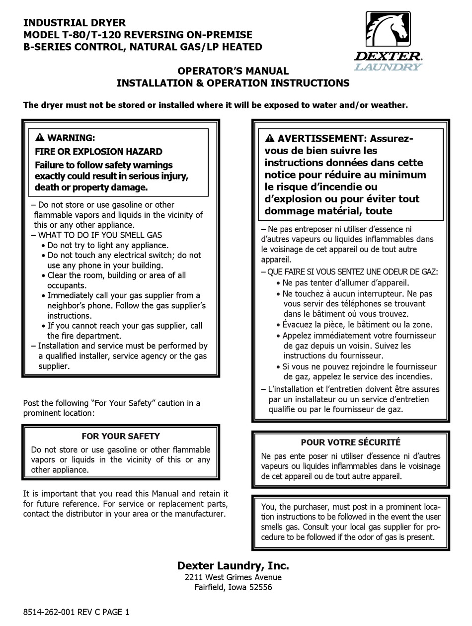 DEXTER LAUNDRY T80 OPERATORS MANUAL INSTALLATION & OPERATION INSTRUCTIONS Pdf Download ManualsLib